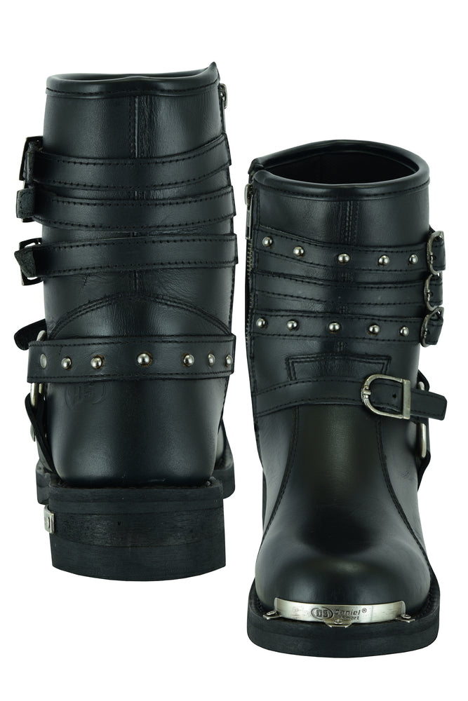 DS Women's 9 Inch Black Triple Buckle Leather Harness Boot