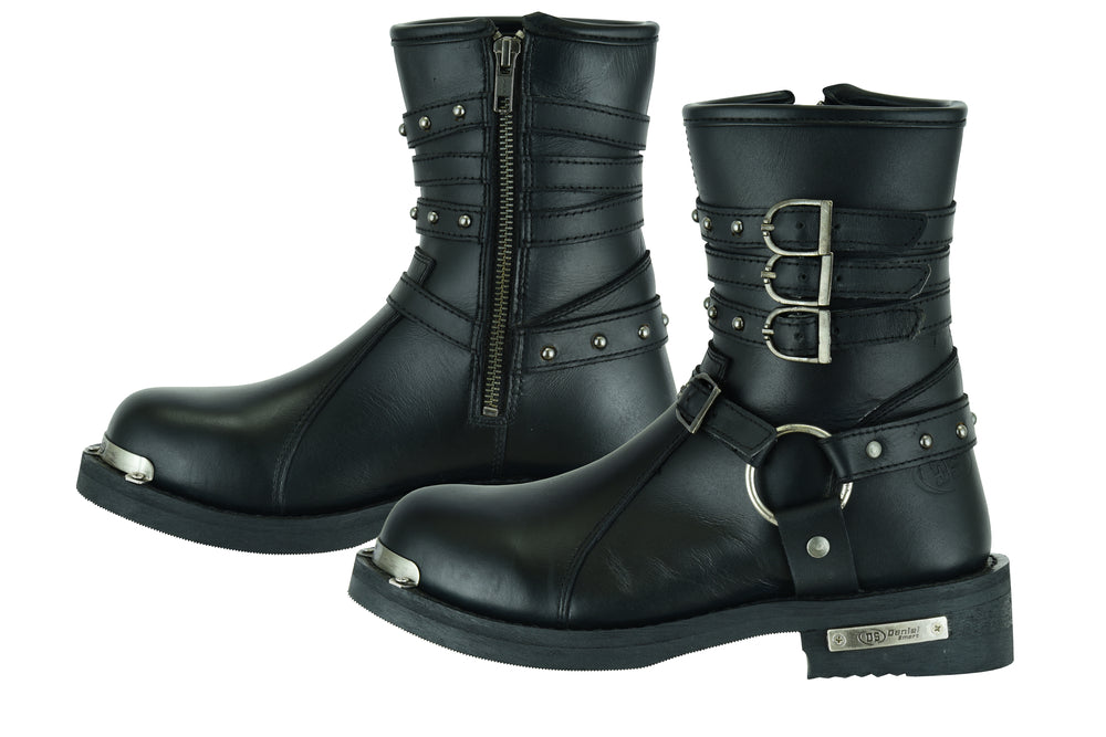 DS Women's 9 Inch Black Triple Buckle Leather Harness Boot
