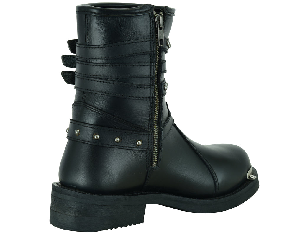 DS Women's 9 Inch Black Triple Buckle Leather Harness Boot