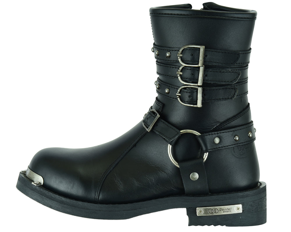 DS Women's 9 Inch Black Triple Buckle Leather Harness Boot