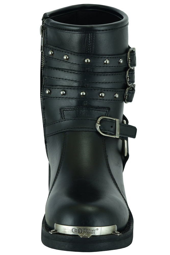 DS Women's 9 Inch Black Triple Buckle Leather Harness Boot