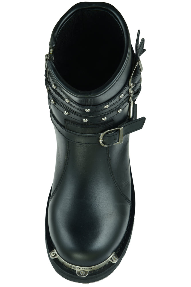 DS Women's 9 Inch Black Triple Buckle Leather Harness Boot