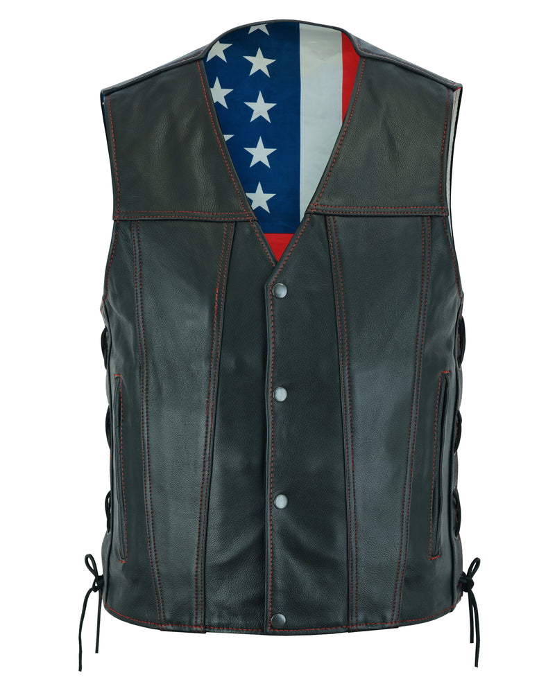 DS Men's Honor Ride Black Leather Motorcycle with Vest Red Stitching