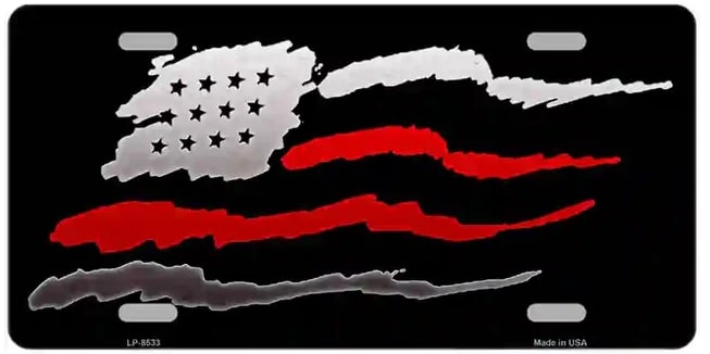 Waving American Flag Thin Red Line Novelty Metal License Plate