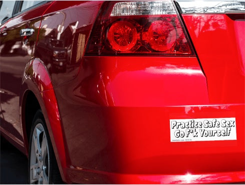 Practice Safe Sex Bumper Sticker Mounted