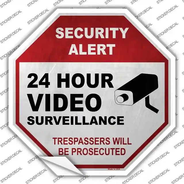 Security Alert 24 Hour Video Novelty Octagon Sticker Decal