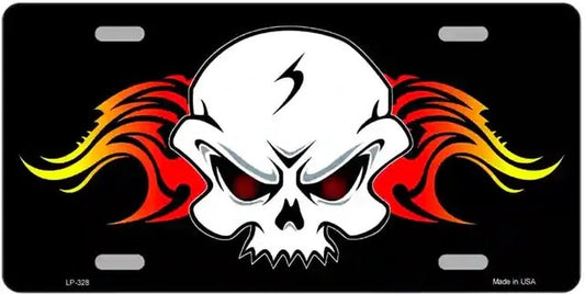 Flaming Skull License Plate