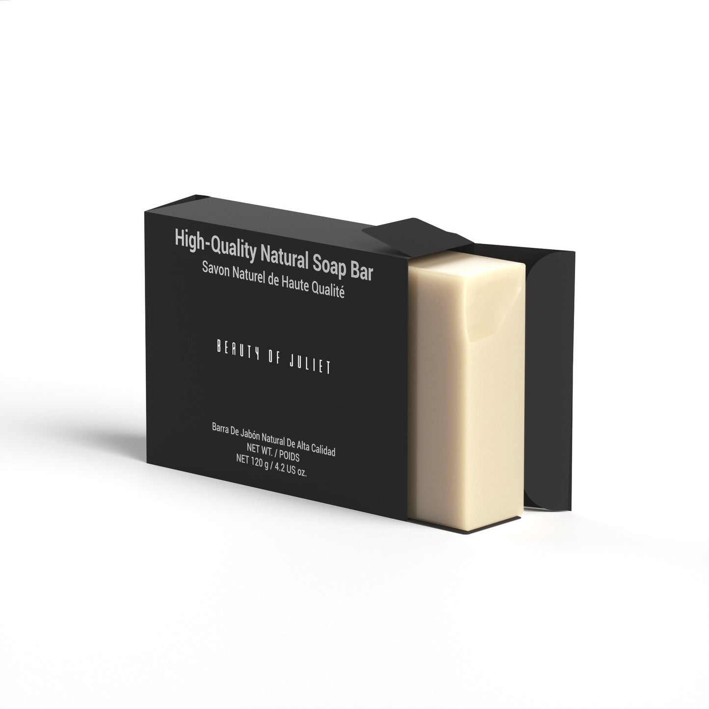 High-Quality Natural Soap Bar by Herbar of Juliet with black packaging and gold soap bar on a white background