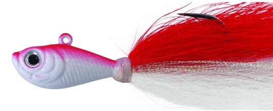 Fishing lure with red and white skirt on a white background