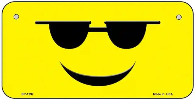 Too Cool Sunglass Smiley Bicycle License Plate