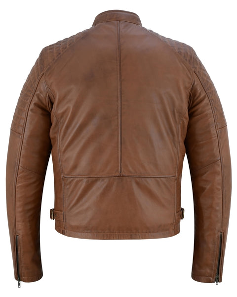Rear View COPPER SLAYER MEN'S SHEEPSKIN LEATHER FASHION JACKET WITH SNAP BUTTON COLLAR