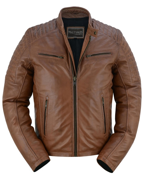 Full Front COPPER SLAYER MEN'S SHEEPSKIN LEATHER FASHION JACKET WITH SNAP BUTTON COLLAR