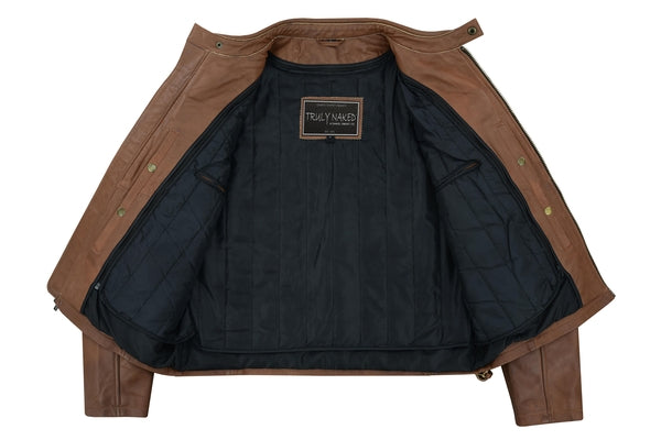 Liner COPPER SLAYER MEN'S SHEEPSKIN LEATHER FASHION JACKET WITH SNAP BUTTON COLLAR