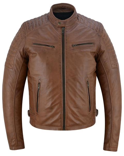 Front View COPPER SLAYER MEN'S SHEEPSKIN LEATHER FASHION JACKET WITH SNAP BUTTON COLLAR