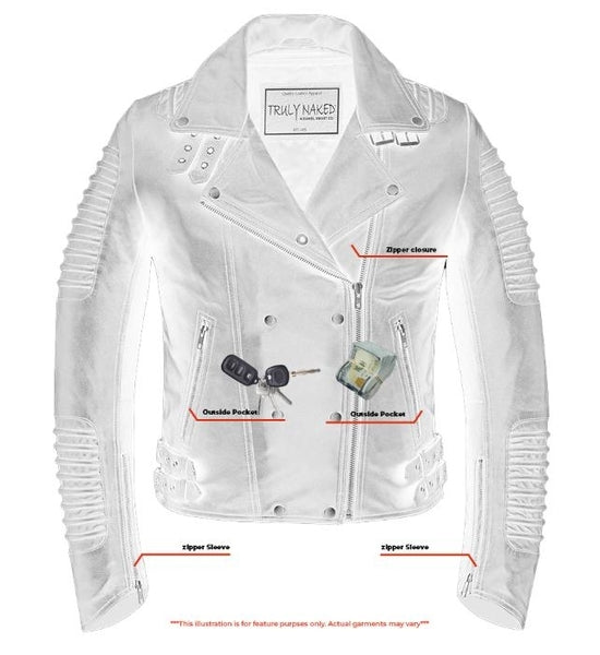 SHADOW QUEEN WOMEN'S BLACK FASHION LEATHER JACKET WITH RIBBED ACCENTS