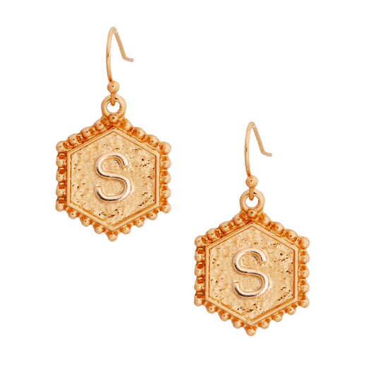 S Hexagon Initial Earrings