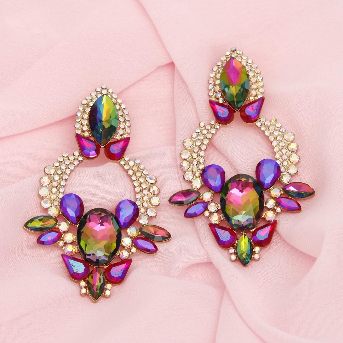 Drop Radiant Crystal Teardrop Multicolor Earrings