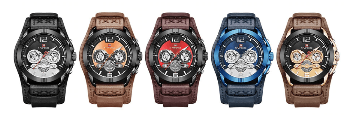 Men's Leather Waterproof Watch With Chronometers And Fluorescent Hands Excellent Design Perfect Gift