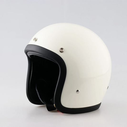 White motorcycle helmet with black interior on a light gray background