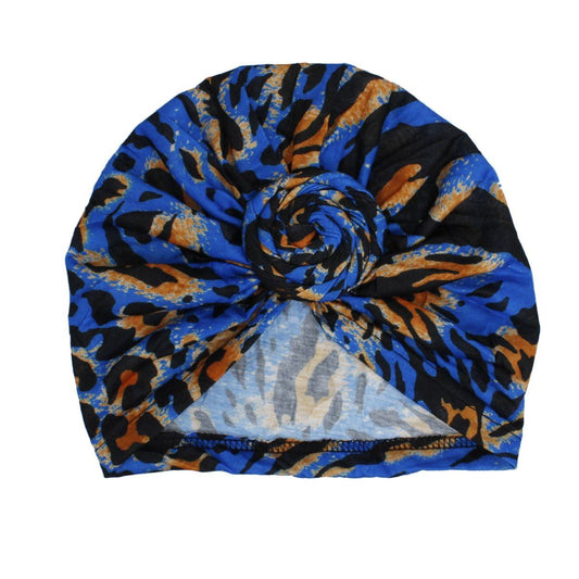 Turban Pre-Tied Knot Blue Animal Print for Women