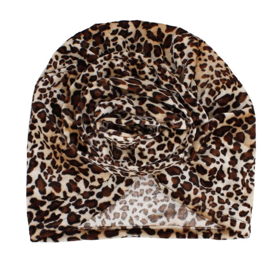 Turban Pre-Tied Flower Velvet Cheetah Print Women