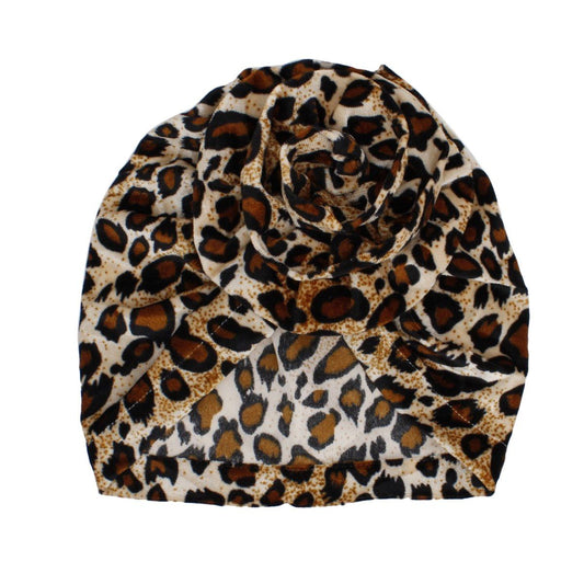 Turban Pre-Tied Flower Velvet Leopard Print Women
