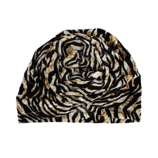 Turban Pre-Tied Flower Velvet Zebra Print Women
