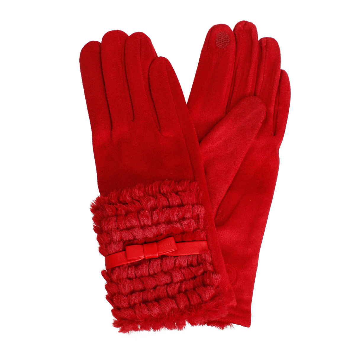 Gloves Red Ribbon Fur Winter Gloves for Women