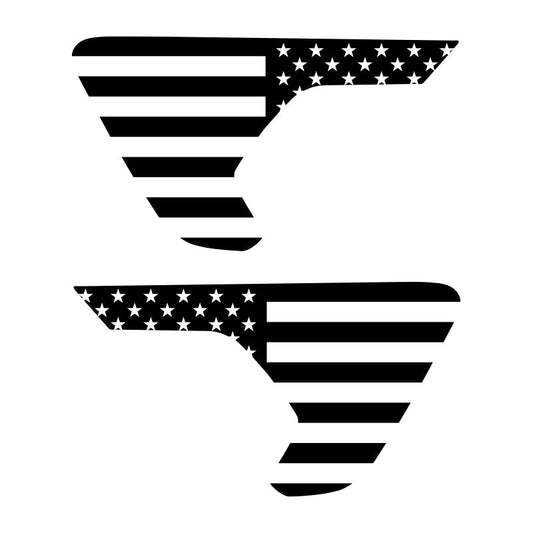 Black and white graphic of an American flag pattern on a white background