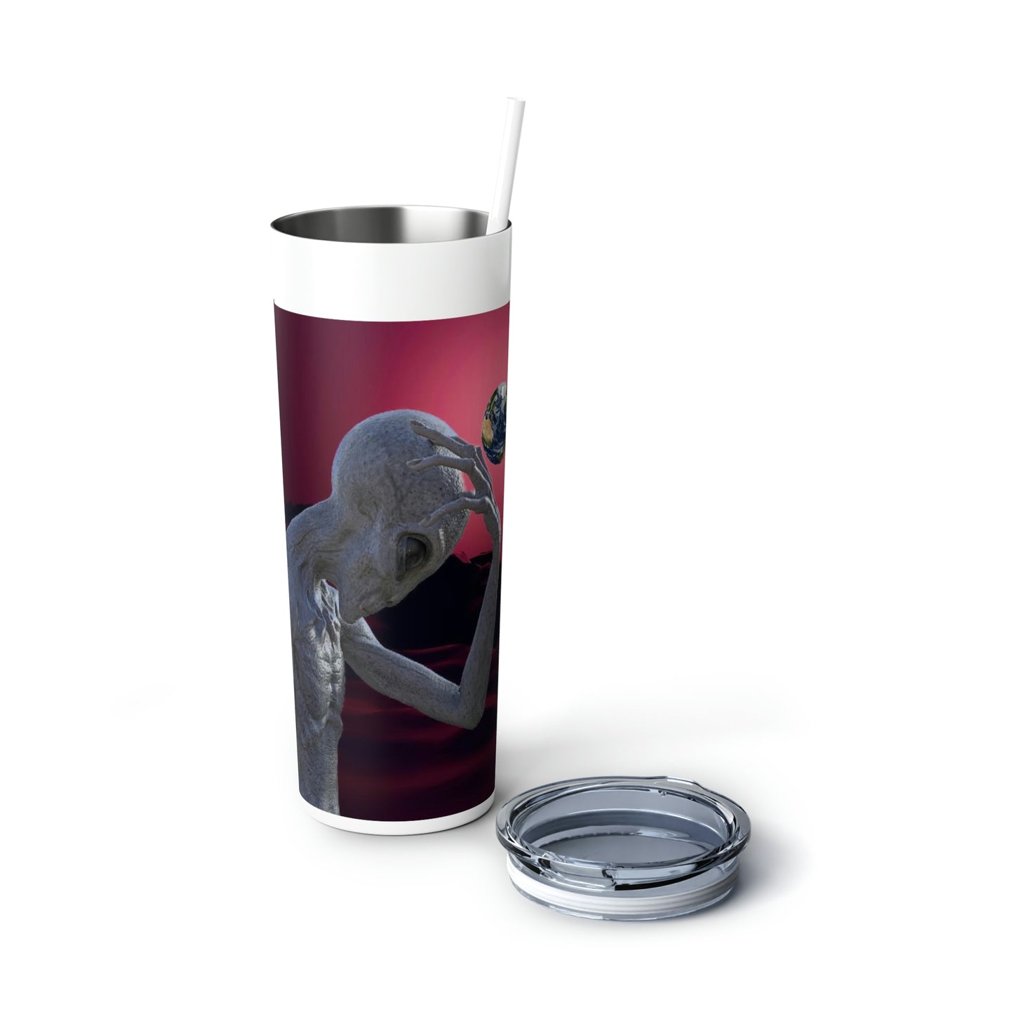 Alien Head Smack Skinny Steel Tumbler with Straw, 20oz