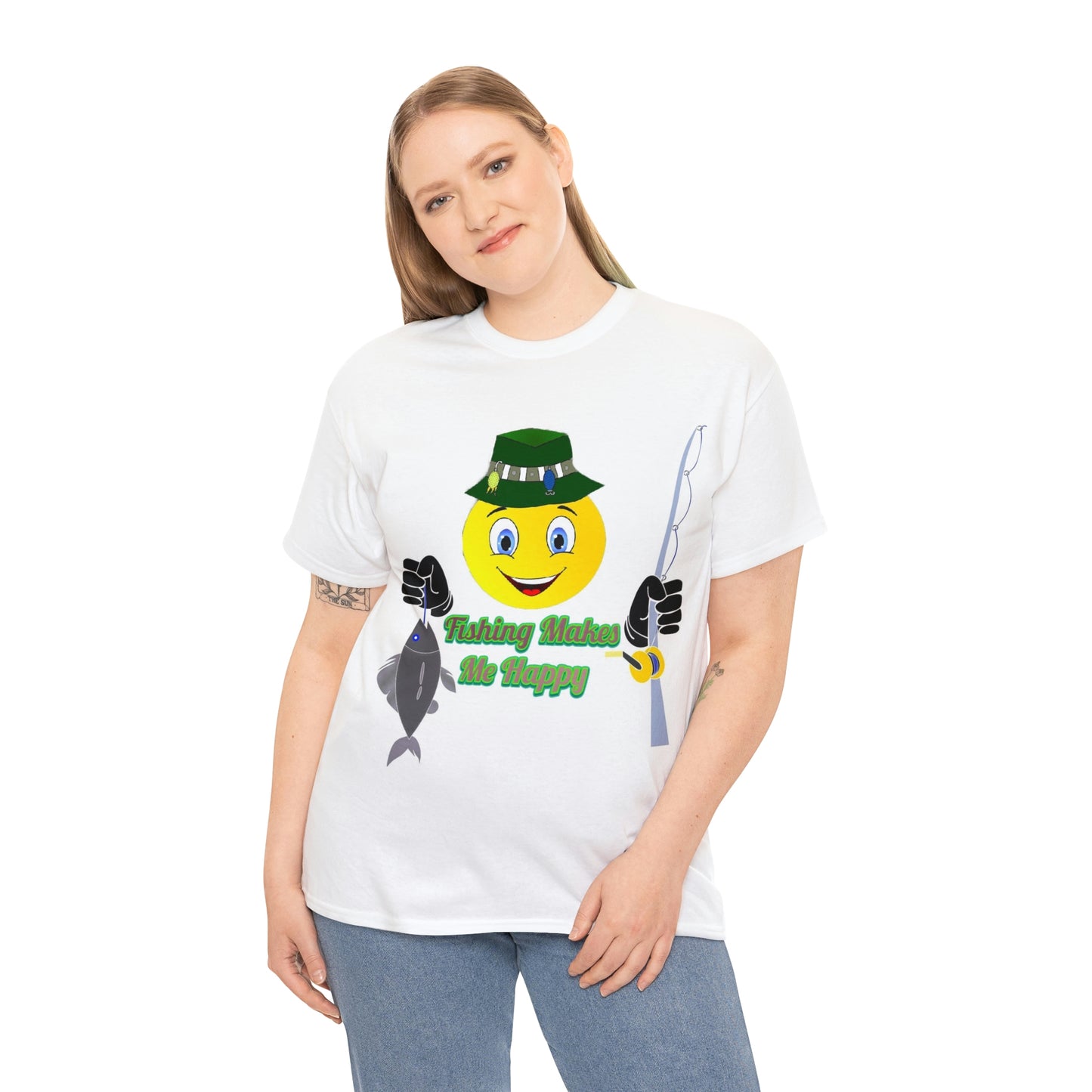 Fishing Makes Me Happy Unisex Heavy Cotton Tee