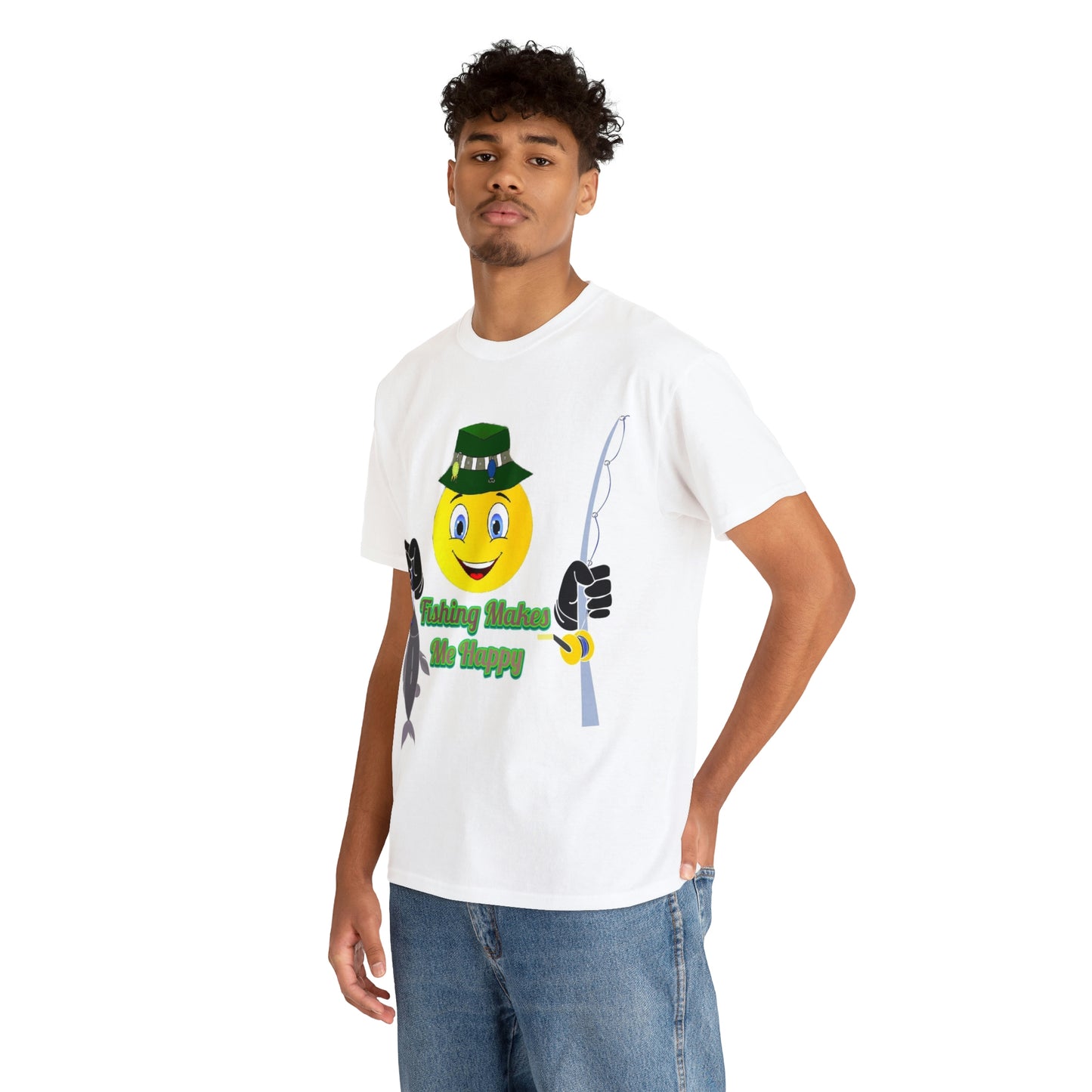 Fishing Makes Me Happy Unisex Heavy Cotton Tee