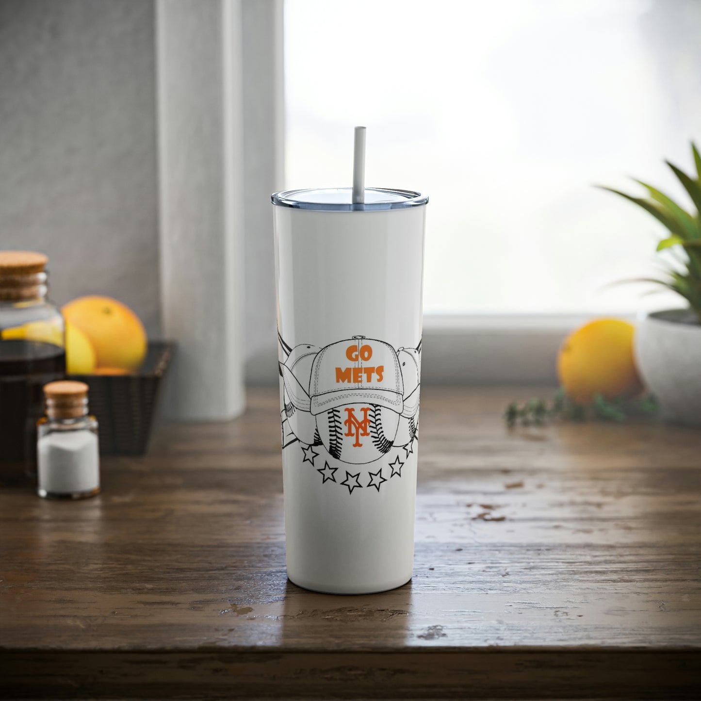 Go Mets Skinny Steel Tumbler with Straw, 20oz