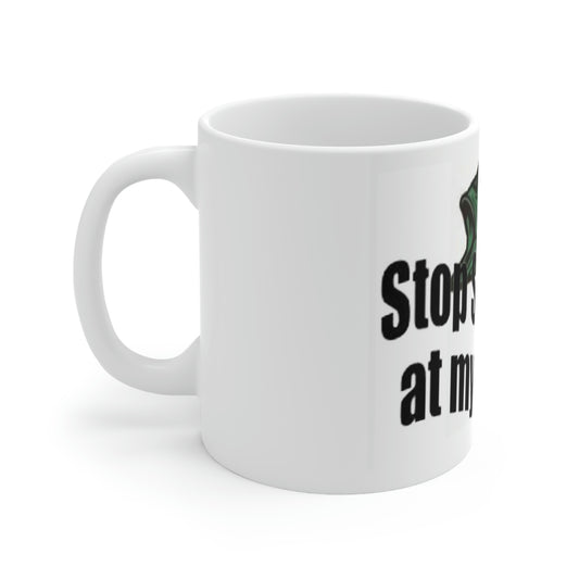 Stop Staring At My Bass Ceramic Mug 11oz Side View
