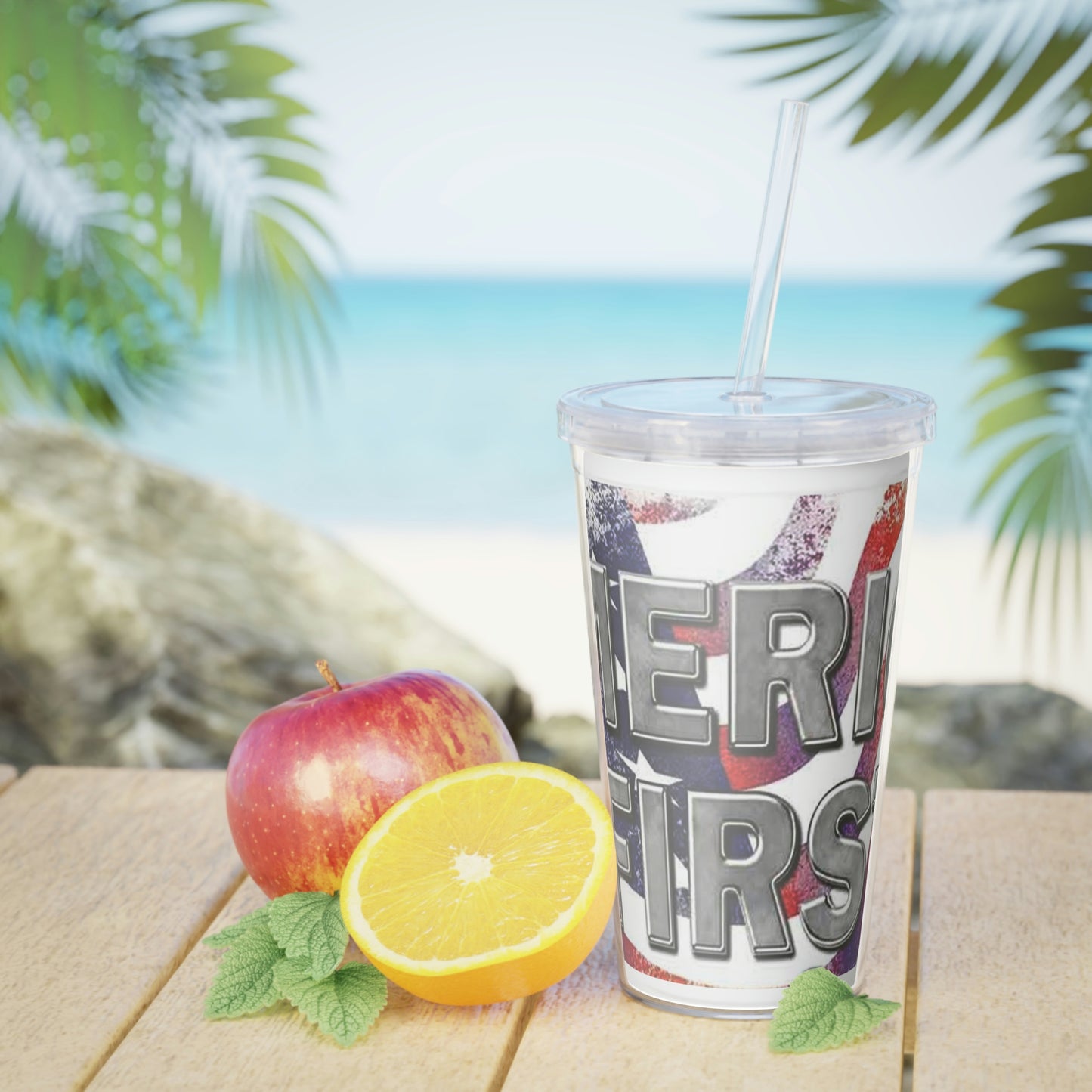 America First Plastic Tumbler with Straw