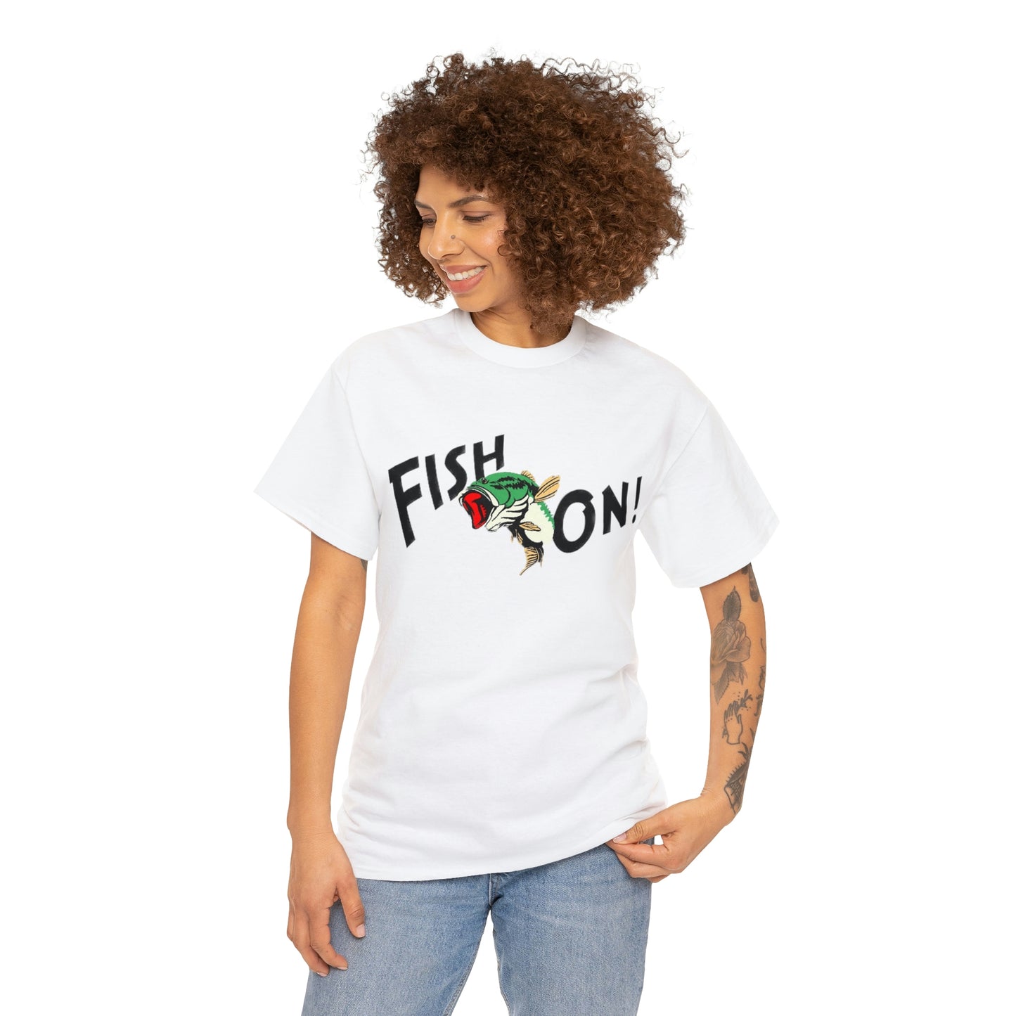White Fish On Unisex Heavy Cotton Tee Female Model