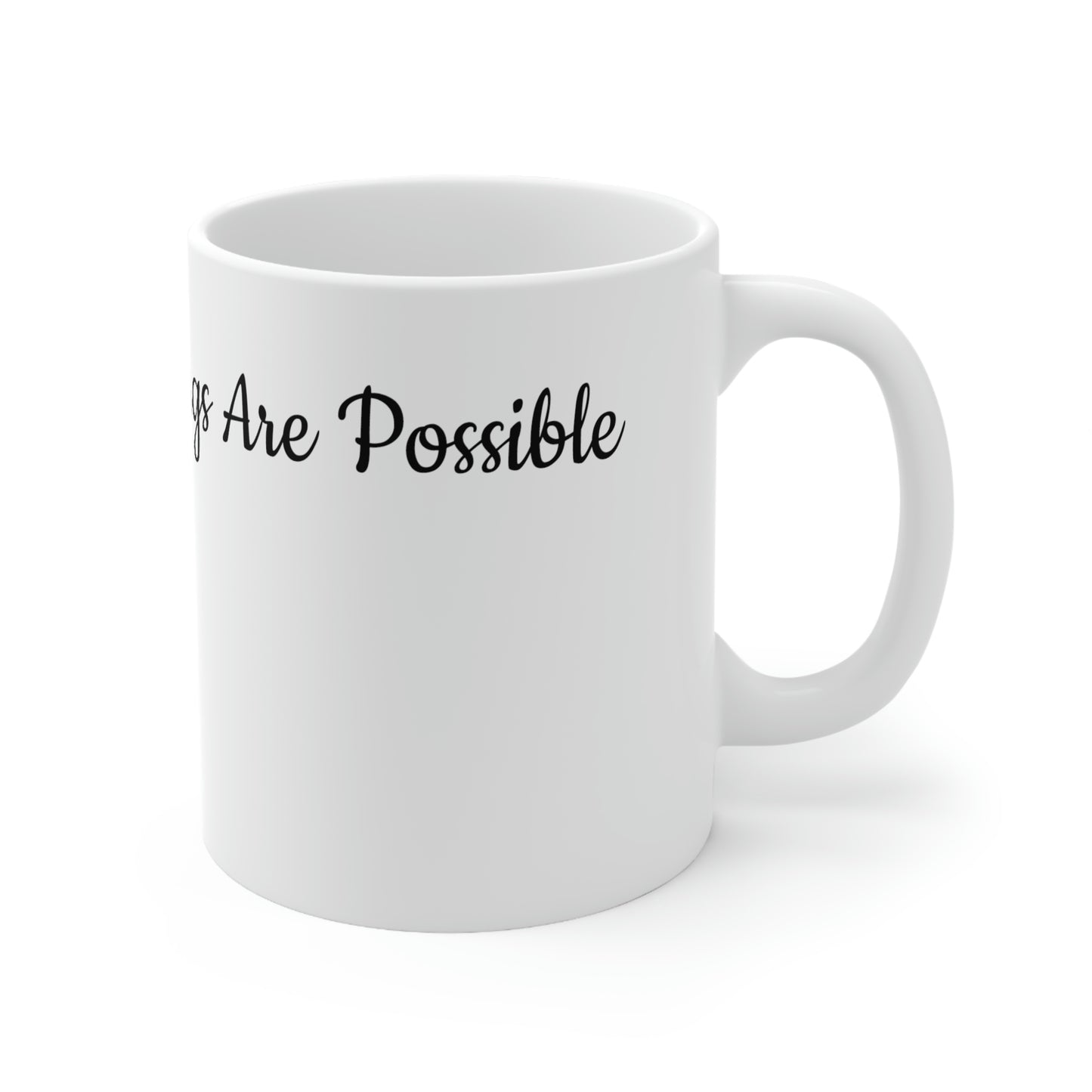 Left Angle View With God All Things Are Possible Ceramic Mug 11oz