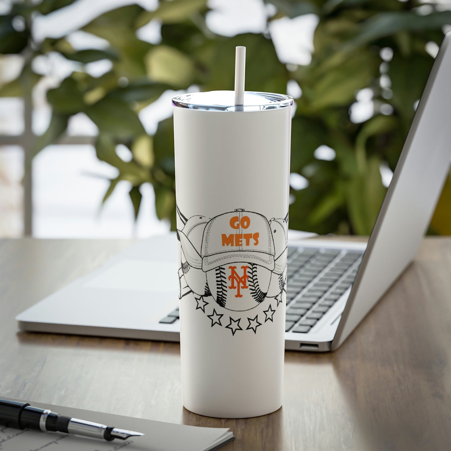 Go Mets Skinny Steel Tumbler with Straw, 20oz