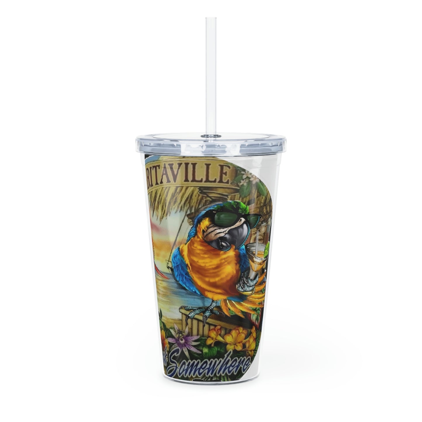 Margaritaville Parrot Heads Plastic Tumbler with Straw