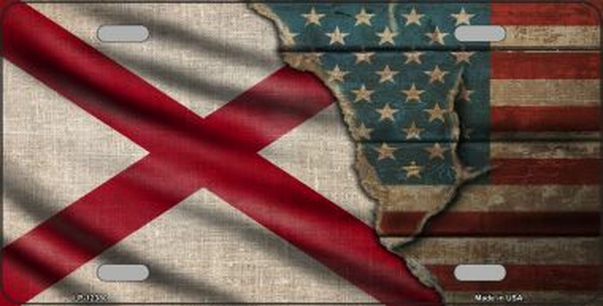 Alabama/American Flag Novelty Metal License Plate