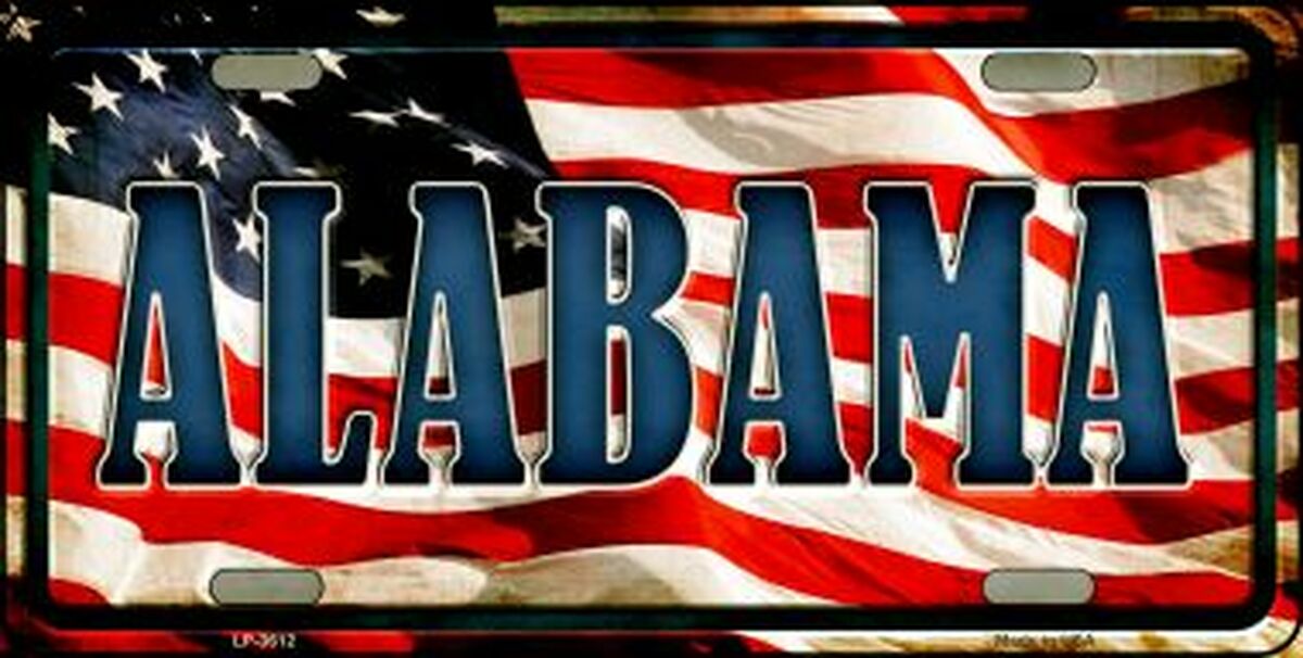 Alabama and American Flag Metal Novelty License Plate