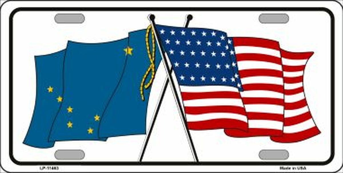 Alaska Crossed US Flag License Plate