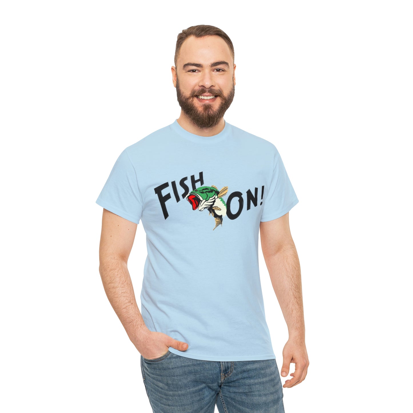 Male Model Wearing Fish On Unisex Heavy Cotton Tee