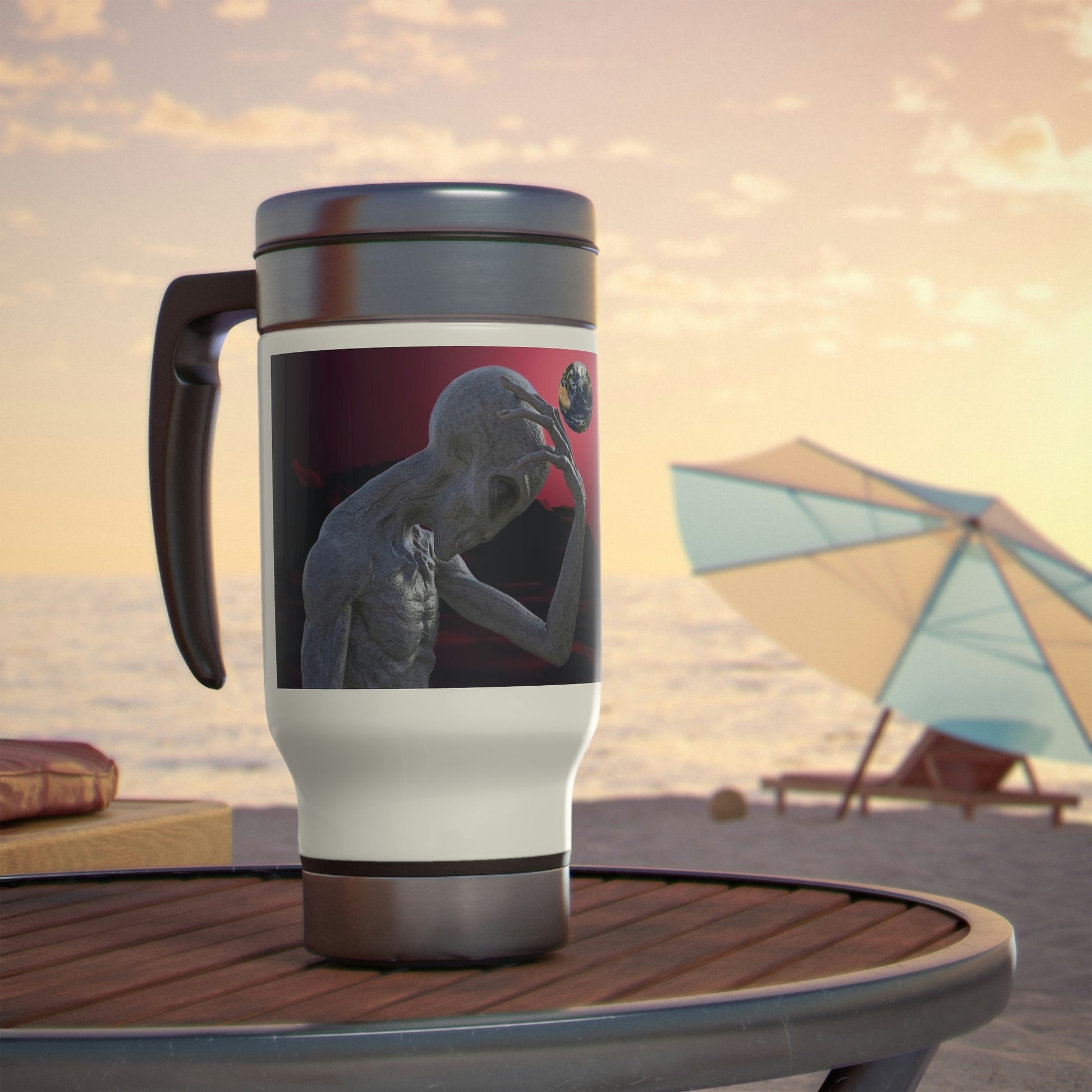 Alien Freindly Stainless Steel Travel Mug with Handle, 14oz