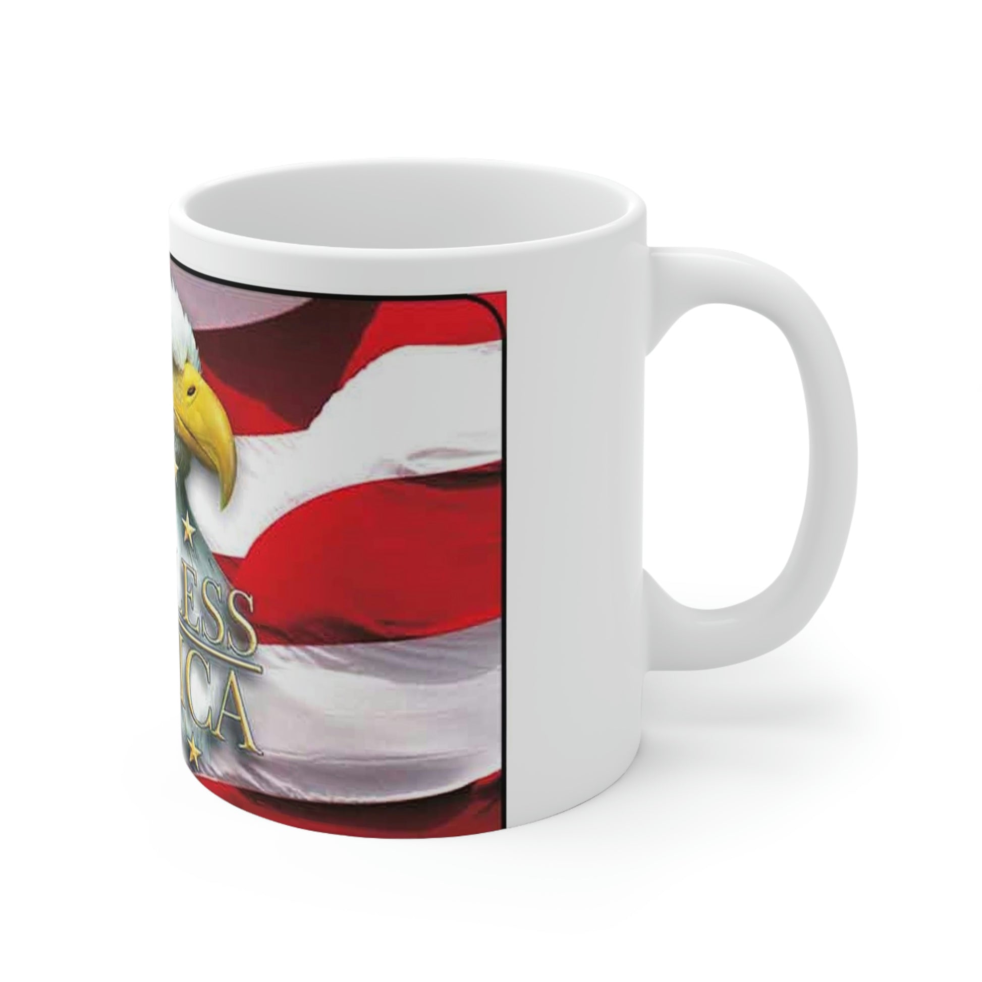 God Bless America 11oz Ceramic Mug Eagle Over American Flag