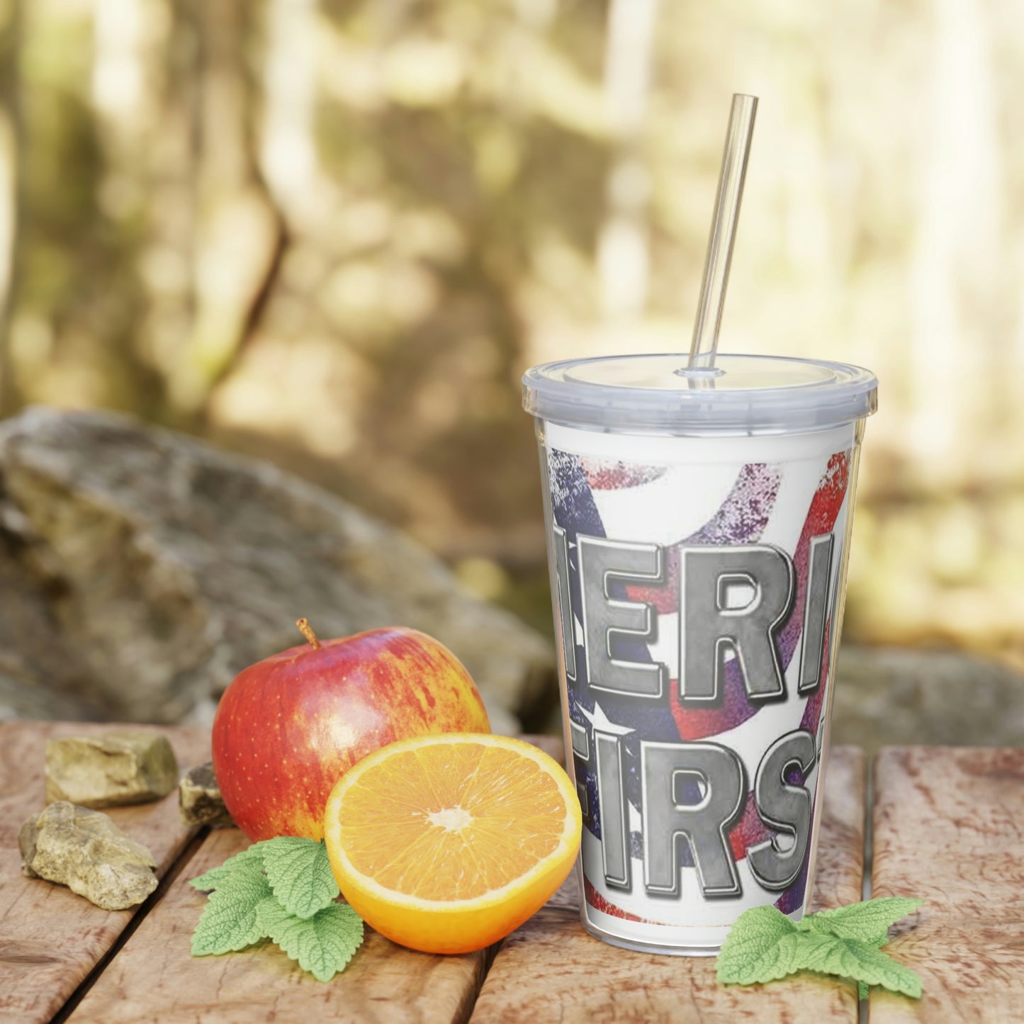 America First Plastic Tumbler with Straw