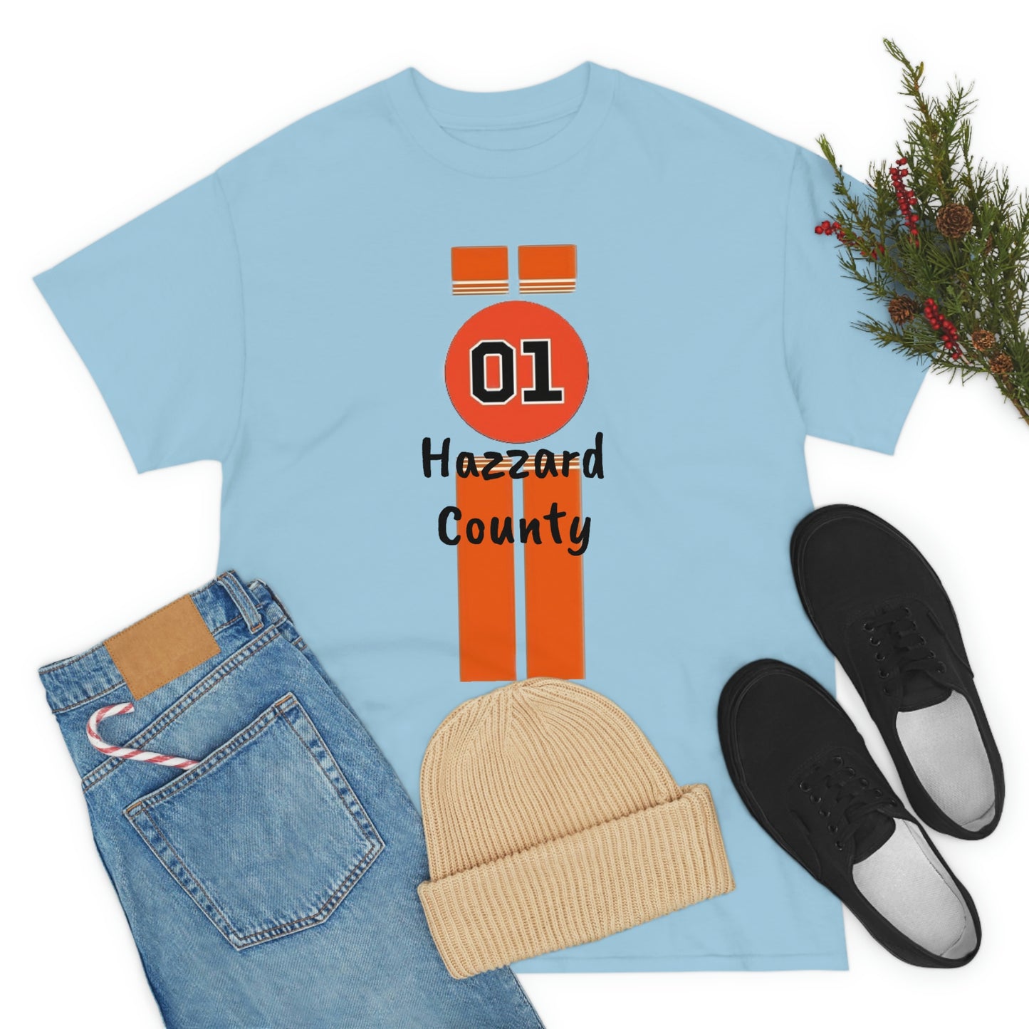 Hazzard County General Lee Racing Stripes Heavy Cotton Tee