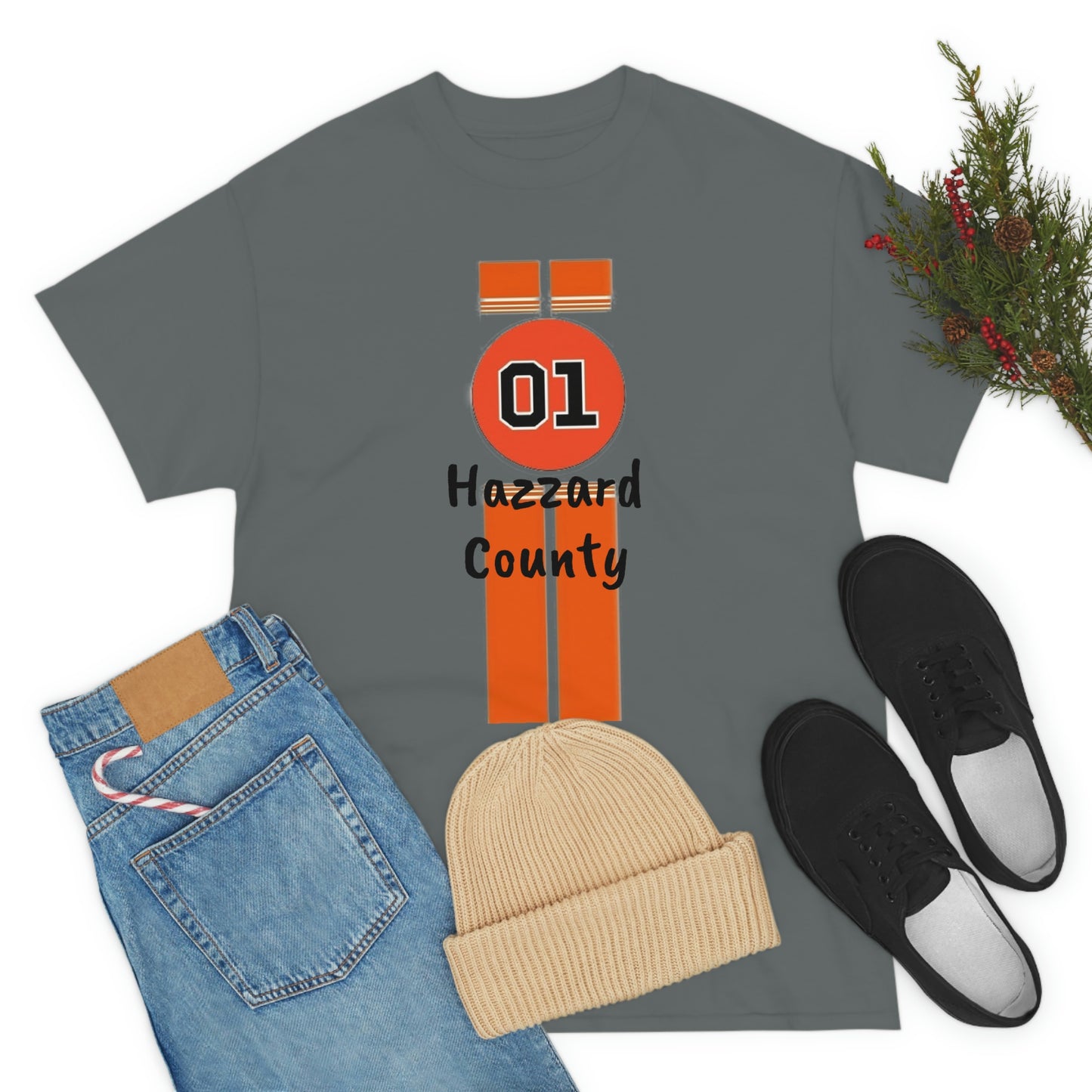 Hazzard County General Lee Racing Stripes Heavy Cotton Tee