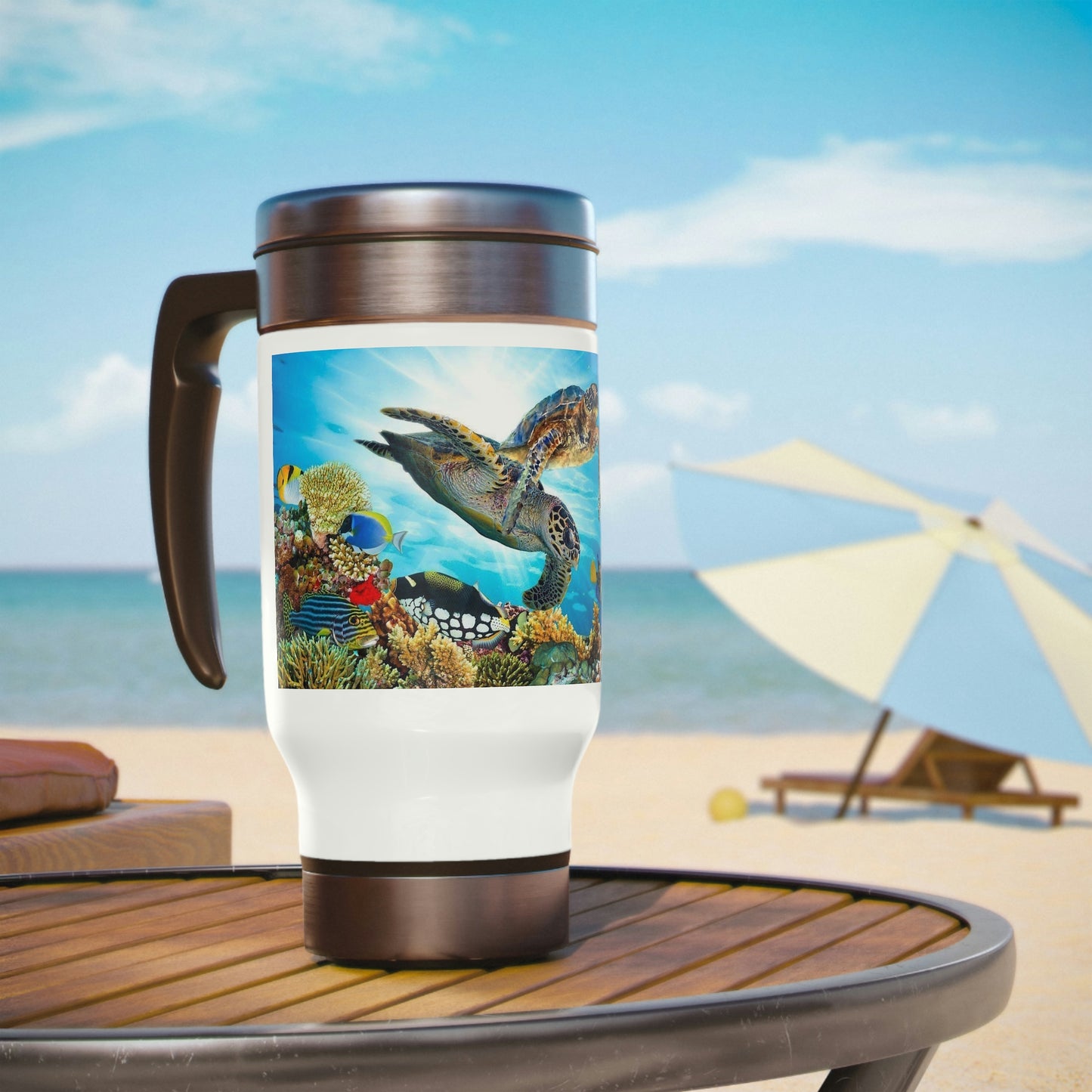 Stainless Steel Sea Turtle Travel Mug In Context