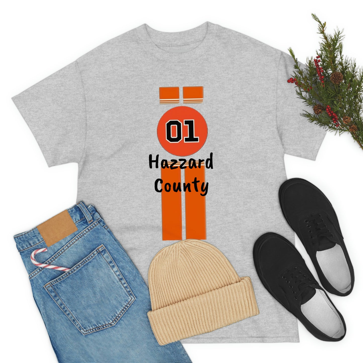 Hazzard County General Lee Racing Stripes Heavy Cotton Tee